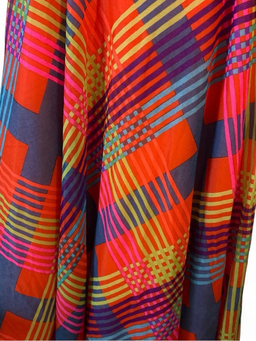 Coco California 70’s Bohemian Vibrant Plaid Strappy Maxi Silhouette Dress - Picture 3 of 6